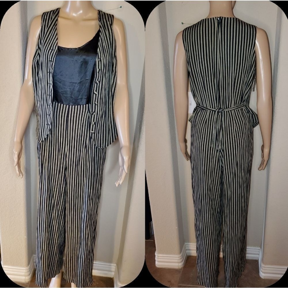 90's Navy striped Sleeveless Jumpsuit